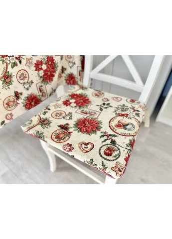 Подушка на стул гобеленовая NAT, 40x40, Квадратная, Новогодняя, Золотой люрекс, 75% полиэстер, 22% хлопок, 3% акрил, поролон, LiMaSo (390490818)