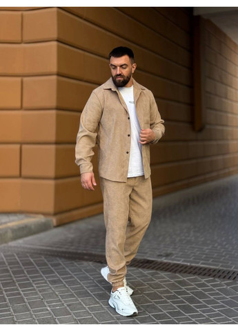 Бежевый демисезонный костюм с рубашкой, брючный Україна UMButik