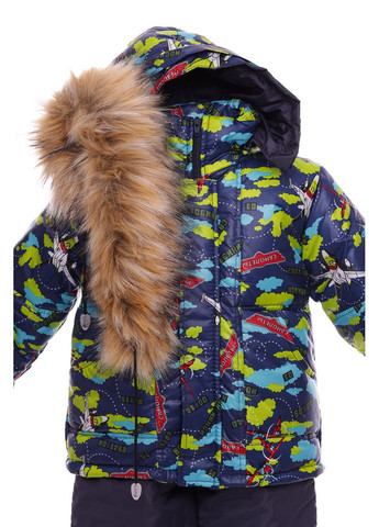 Синій зимній комбінезон для хлопчика на синтепоні з принтом літаків оригінал синій 86 см (29583) BABYKROHA