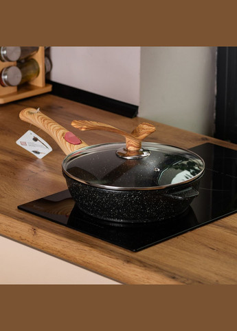 Алюмінієва глибока сковорода (2,4 л) зі скляною кришкою Ø 24 см Black MGC (356460430)