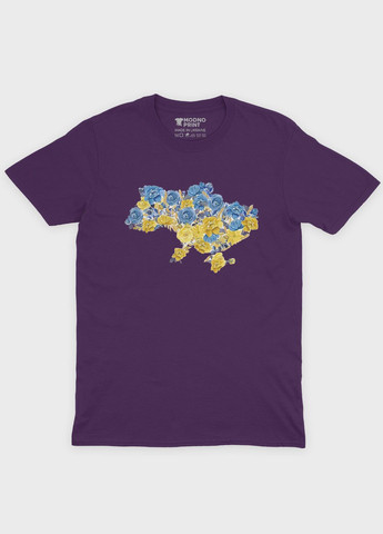Фиолетовая летняя женская футболка с патриотическим принтом карта украины (ts001-1-dby-005-1-008-f) Modno