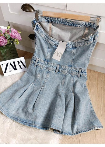 Блакитна джинсова сукня trf із бантовими складками Zara