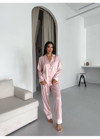Розовая всесезон женская пижама в розовом цвете. рубашка + брюки No Brand