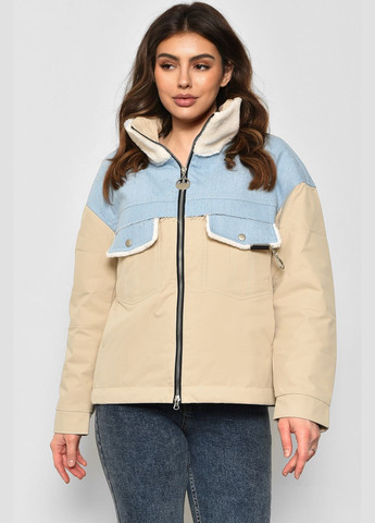 Бежевая демисезонная куртка женская демисезонная бежево-голубого цвета Let's Shop