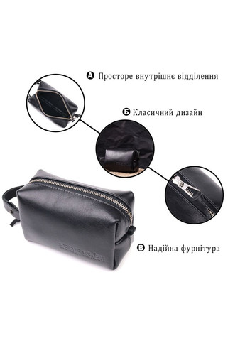 Небольшая косметичка из гладкой кожи на молнии Украина 16761 Черная Grande Pelle (366881250)