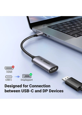 Переходник USB 2.0 Type-C --> DisplayPort Thunderbolt 4 8k 60hz CM654 серый Ugreen (368631333)