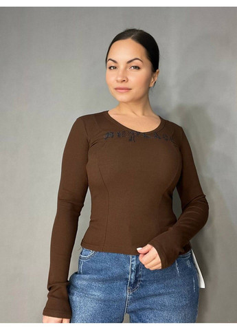 Лонгслів жіночий A-N 25079 рубчик реглан v-виріз з написом принт корсетні шви one size No Brand (317226796)