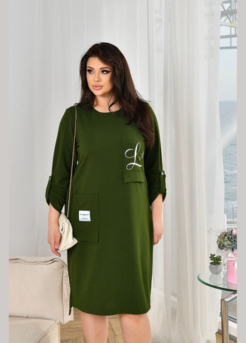 Оливковое (хаки) женское платье прямого кроя цвет хаки р.56/58 452848 New Trend