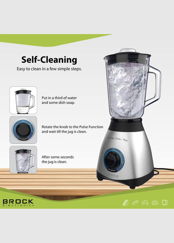 Блендер BL 1502 SS стационарный 500Вт/ стеклянная чаша 1,5л/ PULSE/ 2 скорост./дробление льда/металл BROCK (347174935)