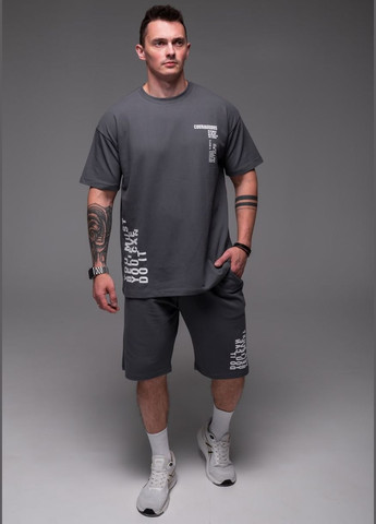 Серый демисезонный мужской oversize костюм oversize прочная дышащая ткань хлопок 100% ( лакоста ) No Brand