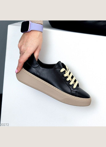 Чорні чорні шкіряні жіночі кросівки, прошиті кеди Mermaid Cotton