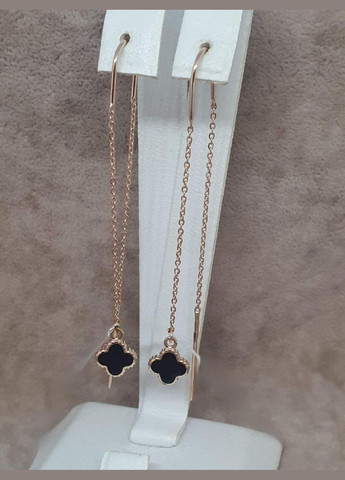 Золотые серьги-протяжки Клевер с эмалью. 400278Е Tango (313866465)