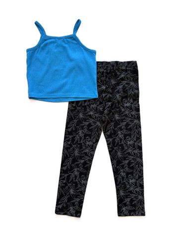 Бірюзовий літній комплект для дівчинки майка бірюзова 2000-56 + легінси чорні трикотажні 2000-62 (146 см) OVS