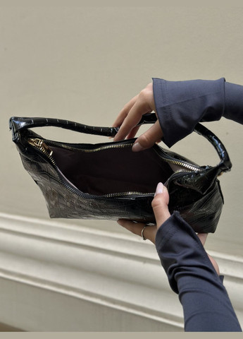 Женская черная сумка 803 багет рептилия No Brand (299279314)