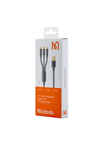 Кабель Amber Series 3 in 1 6A Super Fast Charging Cable 1.2m CA3330 Black McDodo (297453204)