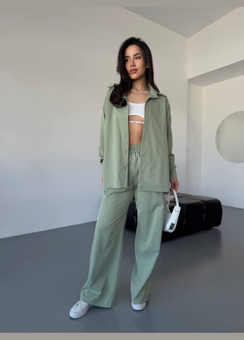 Бавовняний прогулянковий костюм оливкового кольору 31464 No Brand (323642431)