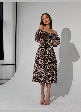 Бежевое повседневный женское платье FINO Mode с цветочным принтом