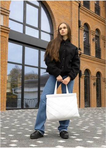 Жіноча сумка велика з екошкіри Shopper строчена біла Sambag (313401186)