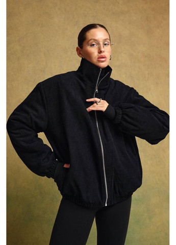 Бомбер жіночий вельветовий з еко пухом — чорний, бежевий (універсальний розмір) GD/GL Модний простір на блискавці (366883362)