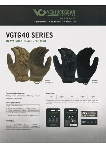 Тактичні рукавиці протиударні VGTG40 Heavy-Duty Impact Operator, чорні, розмір XL (10) Venture Gear (387869459)