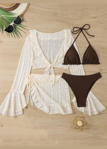 Коричневий демісезонний купальник роздільний шоколадний коричневий + туніка + спідниця No Brand 8312