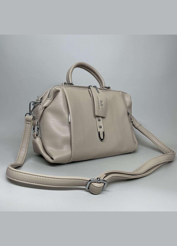 Жіноча сумка з екошкіри з великим відділенням на блискавці світло-бежева Alex&Mia (323158378)