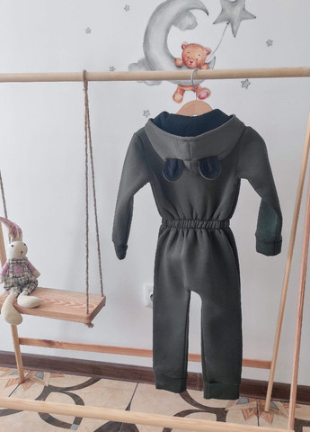 Комбинезон, ромпер, человечек, детский, теплый на флисе трехнитка с ушками No Brand (305201754)