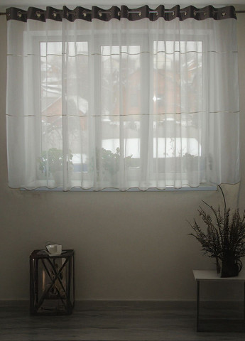 Комплект тюль до підвіконня на люверсах Style карниз 200см молочний з сірим (11_2а) Firanka Simple (332211936)