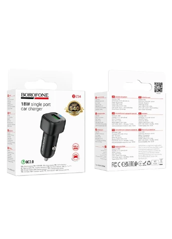 Автомобільний зарядний пристрій BZ34 Cloud single port QC3.0 car charger Black Borofone (380482518)
