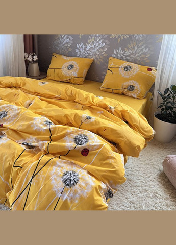 Постільна білизна бавовняна Кульбабка Євро Простирадло на гумці 160x200х20 Бязь Жовтий 50 х 70 No Brand (298793104)