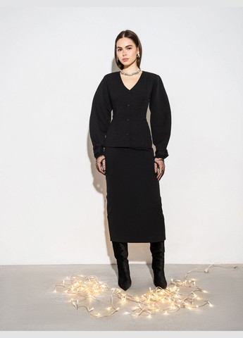 Черный женский пиджак приталенный Romashka однотонный - демисезонный