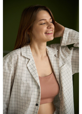 Молочная пижама женская в клеточку вареный хлопок homely молочная рубашка + брюки Handy Wear