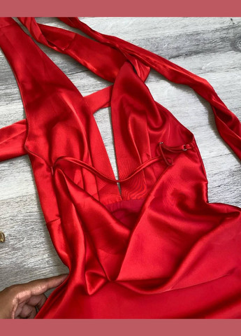 Красное праздничный, вечернее платье на завязках No Brand однотонное