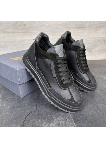 Черные мужские кожаные зимние кроссовки No Brand