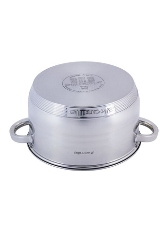 Кастрюля с крышкой 5л из нержавеющей стали и полыми ручками для индукции и газа KM-4913 Kamille (371898224)