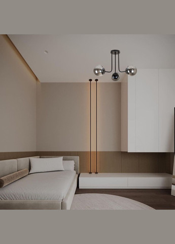 Потолочная черная люстра с 3 графитовыми плафонами-шарами "Triple Glow" (52-9908-3 BK+BK) No Brand (370072144)