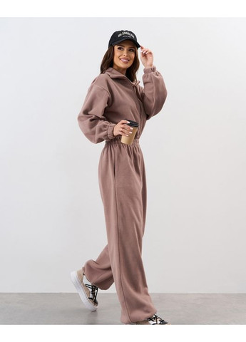 Флисовый комбинезон на резинках ISSA PLUS комбинезон-брюки однотонный бежевый повседневный, кэжуал флис