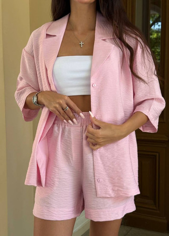 Изысканный повседневный легкий летний костюм двойка: рубашка с шалевым воротником + шорты Allthings (341124931)