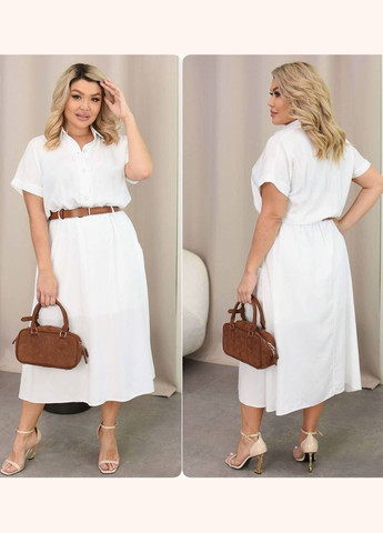 Белое невероятно легкое и нежное платье с идеальной посадкой и длиной пояс в комплекте No Brand