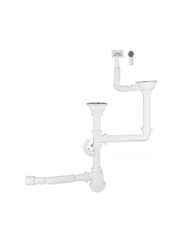 Сифон двойной для кухонной мойки M003 260х120х420 мм Пластик Белый LIDZ (393475772)