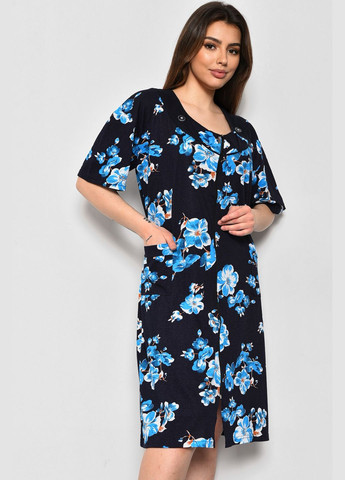 Халат женский батальный с цветочным принтом темно-синего цвета Let's Shop (280777179)