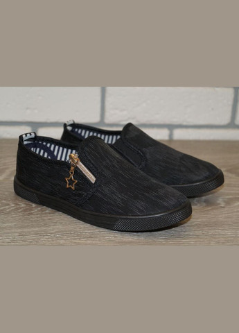 Черные слипоны для девочки черные Blue Rama с молнией