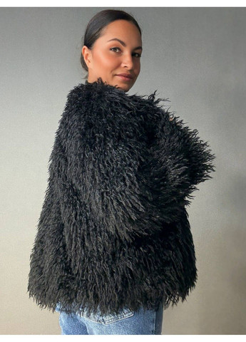 Шуба жіноча 10051 штучне хутро під ламу коротка чорна Lady yep (350936616)