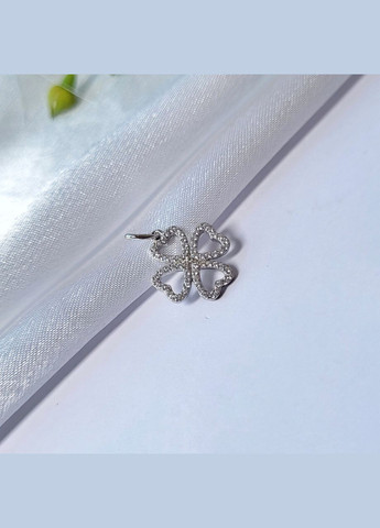 Срібна Підвіска кулон Конюшина з Білими каменями Чотирилисник срібло 925 проби Родоване п2ф/3000 No Brand (306743442)