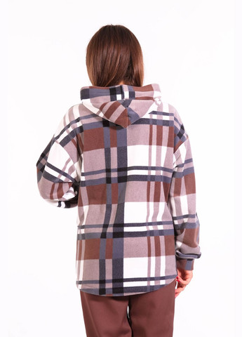 Світло-коричнева демісезонна вітрівка вільного крою жіноча 002 клітинка синя капучино Актуаль