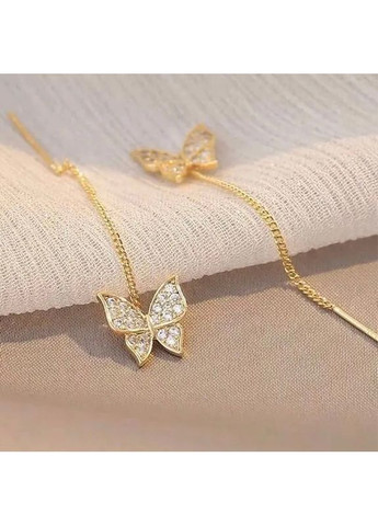 Витончені сережки гвоздики Метелики з ланцюжками і камінчиками, колір золото No Brand (356675838)