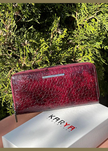 Кошелек женский на двух молниях натуральная кожа лак Турция бордовый Karya (341322937)