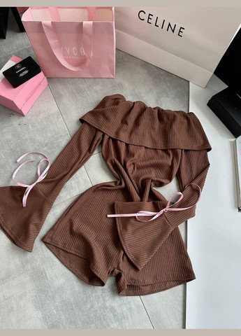 Комбинезон No Brand комбинезон-шорты однотонный коричневый повседневный, кэжуал трикотаж