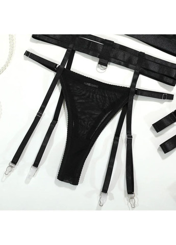 Черный демисезонный кружевной комплект с поясом. эротический комплект из французского нежного кружева. секс бельё No Brand