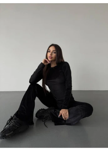 Женский велюровый костюм черного цвета 36899 Fashion (381018105)